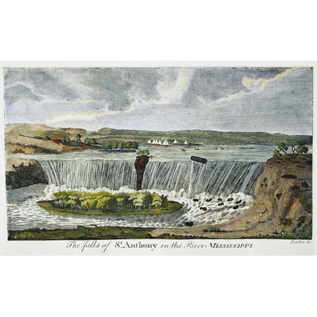 River City Glass Mn St Anthony Falls Mn Na View Of The Falls Of St Anthony Showing The Site Of The City Of Minneapolis The Earliest Known American Magazine Engraving Of The Mississippi River 1796 Rolled Canvas Art - (24 ()