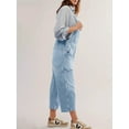 thumbnail image 6 of Women's Casual Loose Denim Work Pants Bib Adjustable Shoulder Strap Wide Leg Capri Denim Jumpsuit, 6 of 6