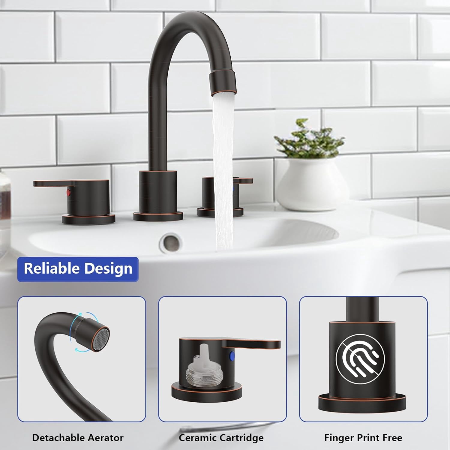 8 Inch Centerset Bathroom Faucet, Dual Handle 360° Swivel Spout, Lead-Free Ceramic Disc Valve, Water Saving 1.2GPM CEC Registered Vanity Faucet with Pop-Up Drain