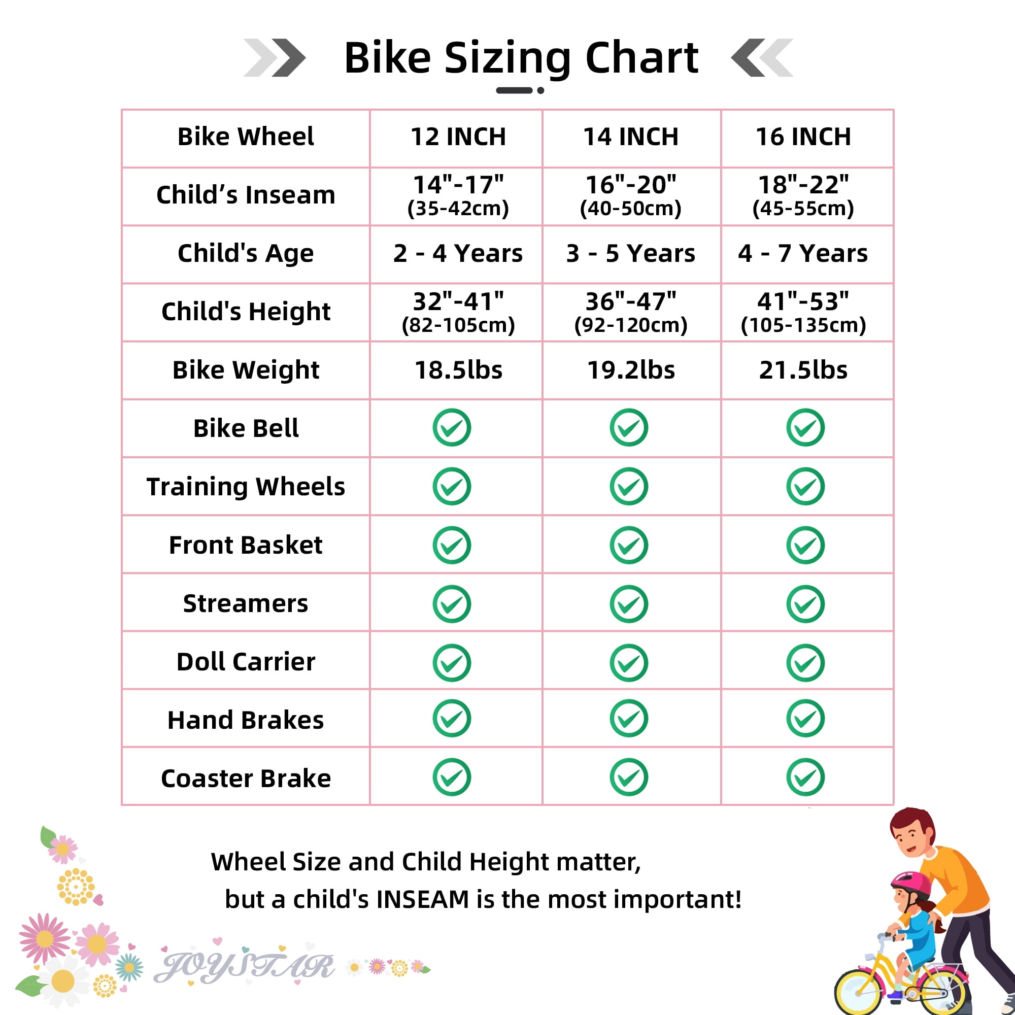 Childrens mountain intermidiate bike size guide