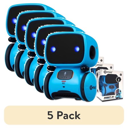 (5 pack) Contixo Kids Smart Robot Toy Mini Robot Talking Singing Dancing Interactive Voice Control Touch Sensor Speech Recognition Infant Toddler Children Robotics - R1 Blue