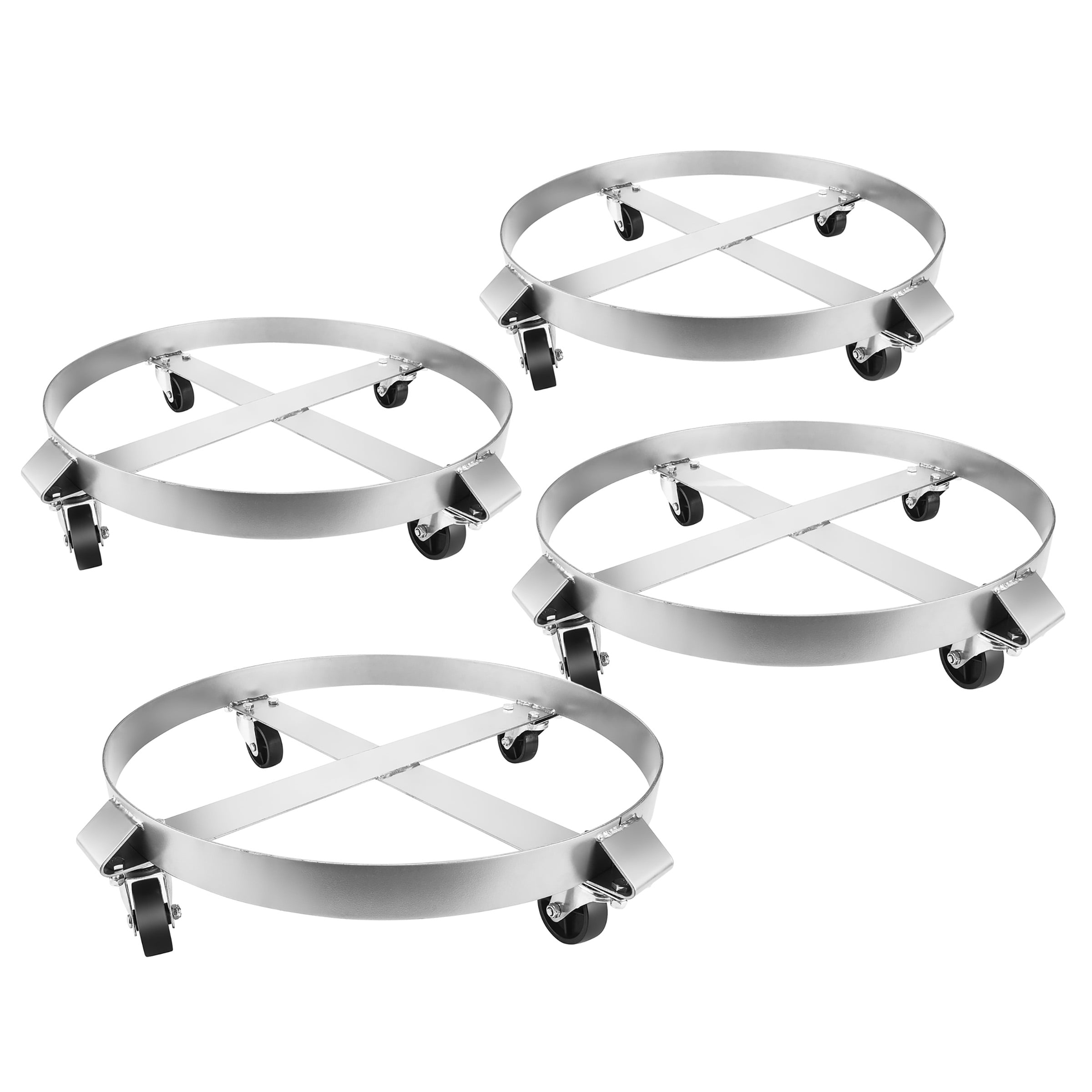 Pentagon Tools 55-Gallon Drum and Garbage Can Dolly – Heavy-Duty Metal Dolly with Cross Braces and Caster Wheels – 1,000-Pound Capacity, 4-Pack (Silver)
