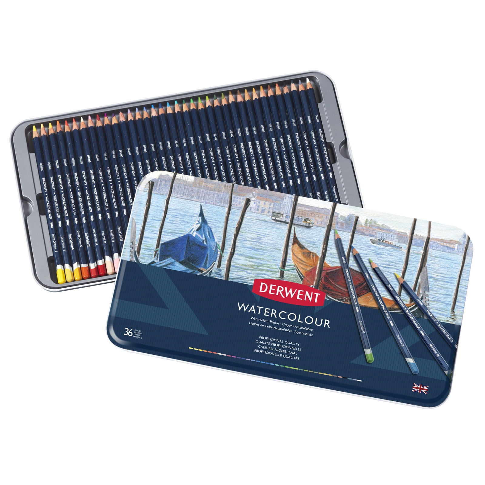 Derwent Watercolour Pencils, 3.4mm Core, Metal Tin, 36 Count