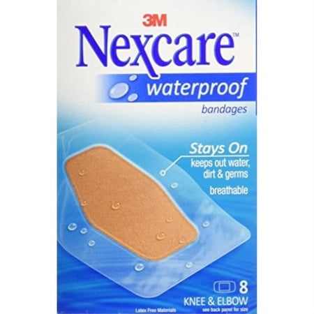 Nexcare Waterproof Bandage, Knee and Elbow, 8-Count Packages (Pack of 3)