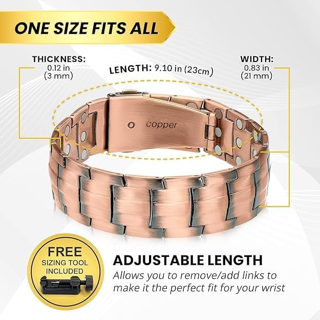 Copper Bracelet for Men Band with Fold-Over Clasp and Adjustable Links (Legacy)