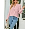 thumbnail image 5 of KelaJuan Women Casual Shirt Swiss Dot V Neck Puff Sleeve Loose Fit Tops Solid Color T Shirt, 5 of 6