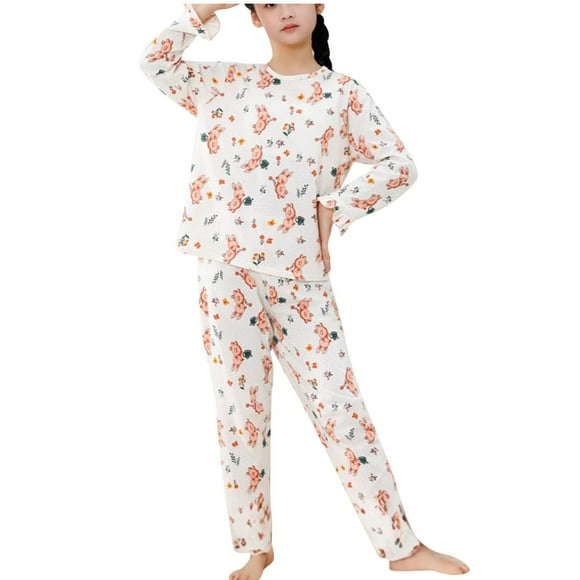 Odeerbi 2-16 Años Niños Niñas Pijama de Verano de Algodón de Manga Larga Conjunto de Pantalones Estampado Suave Ropa de Dormir de Dos Piezas Juegos de Pijamas de Dos Piezas