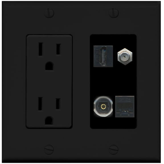 Ultra Spec Cables 1 Port HDMI Coax Toslink Cat5e Wall Plate w/Power Outlet Black