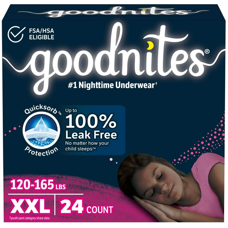Goodnites Girls' Nighttime Bedwetting Underwear, Size XXL (120-165