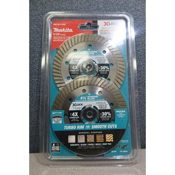 Makita X-Lock 4-1/2 inches Turbo Rim Diamond Blade For Masonry Cutting, 2/pk