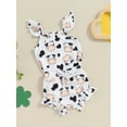 thumbnail image 3 of Suealasg Baby Girls 2Pcs Summer Clothes 3 6 12 18 Months Flying Sleeve Cow Print Romper Drawstring PP Shorts Sets Newborn Girls Western Outfit, 3 of 7