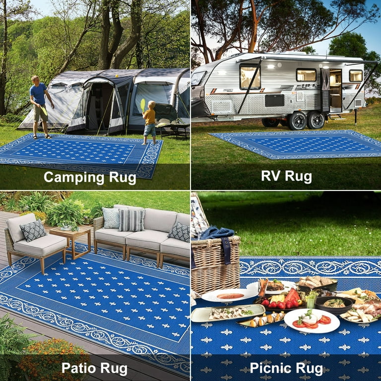 Findosom 6'x9' Blue Large Outdoor Mat RV Outdoor Rug Reversible Plastic  Straw Area Rug Mat Foldable Portable Camping Rugs Waterproof Floor Mat and  Rug