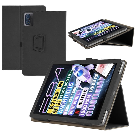 【RUIXH】for OTVOC E8A 8.7 inch Tablet Case OTVOC Android 15 Tablet Case Premium PU Leather Lightweight and Portable Built-in Stand and Pen Slot Design With Wrist Strap (Black)