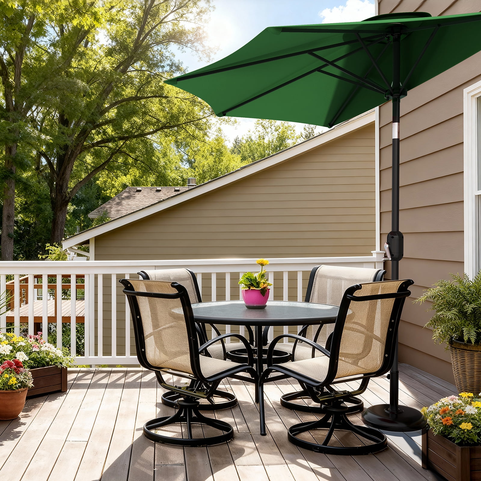 GOGRANT 98.4 in Green Round Market Patio Umbrellas with Crank, Adjustable Tilt, Crank, Crank, Crank, Crank, 5 Ribs