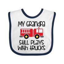 Inktastic Firefighter Grandpa Plays with Trucks Boys or Girls Baby Bib