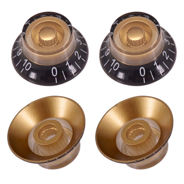 Graflsoa EPI/LP Electric Guitar Knob Caps, Volume & Tone Control Potentiometer Covers, UFO Design, Black & Gold, Set of 4