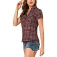 thumbnail image 5 of Unique Bargains Women's Casual Boyfriend Plaid Button Down Flannel Shirt XS Burgundy, 5 of 8