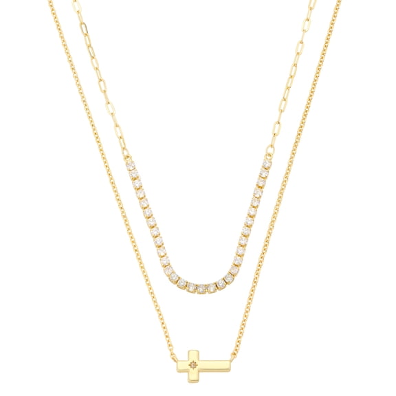 Believe by Brilliance Women's 14Kt Gold Flash Plated Cubic Zirconia Cross Necklace Set
