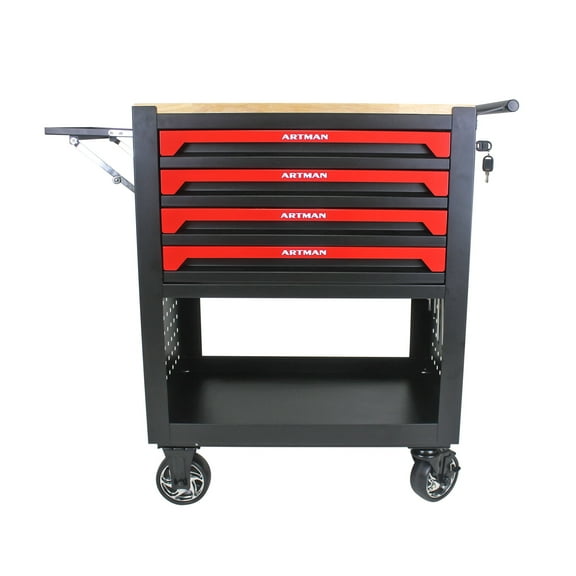 ARTMAN 4-Drawer Tool Cart with Wheels and Drawers ,Wood Top Tool Box Cart for Workshop Warehouse Garage