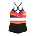 thumbnail image 6 of Lopeceal Women Plus Size Halter Bikini 2 Piece Color Block Striped Cross Push Up Swimsuit And Tummy Control Shorts Fashion Sexy, 6 of 6