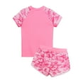 thumbnail image 4 of YONGHS Girls' Short Sleeve Rash Guard Sun Protection Two-Piece Swimwear Water Sport Bathing Suit Pink 9-10, 4 of 7