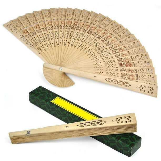Abanico de mano de madera de sándalo para mujer, ideal para bodas y fiestas de cumpleaños.