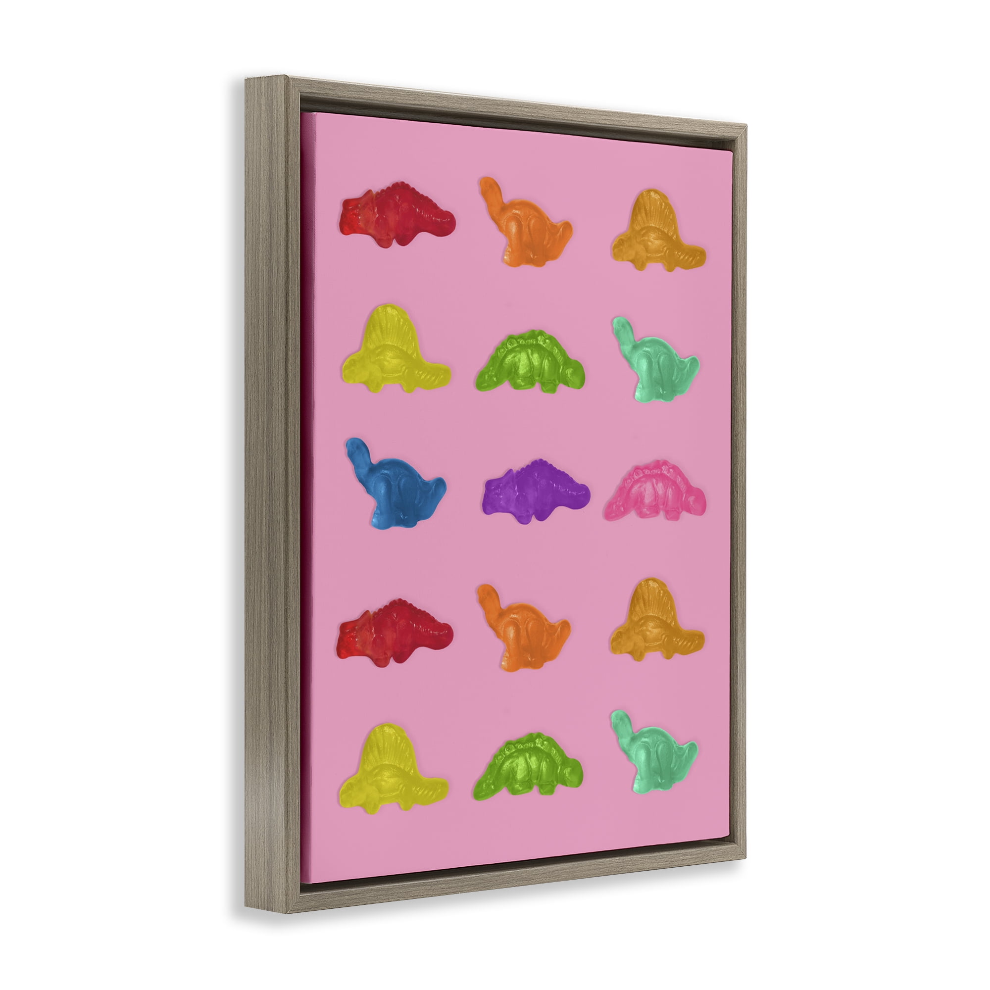 Stupell Industries Dinosaur Candies on Pink Brown Framed Floater Canvas Wall Art, design by LISH Creative