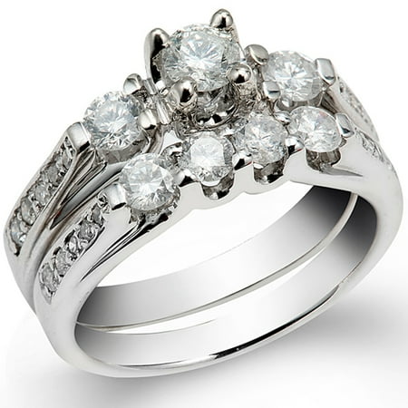 Round Diamond Wedding Set Mounting - 1.00 Carat (Ctw) 14k White Gold Round Diamond Ladies Bridal Semi Mount Ring Wedding Set (No Center Stone)