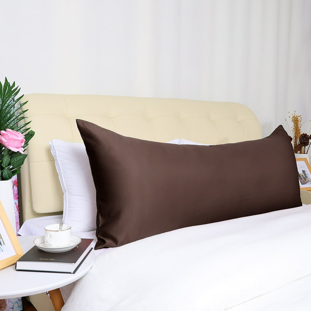 SilkySoft Satin Pillowcases with Zipper 21x54inch Long Pillow Case Brown Silky Pillow Protector