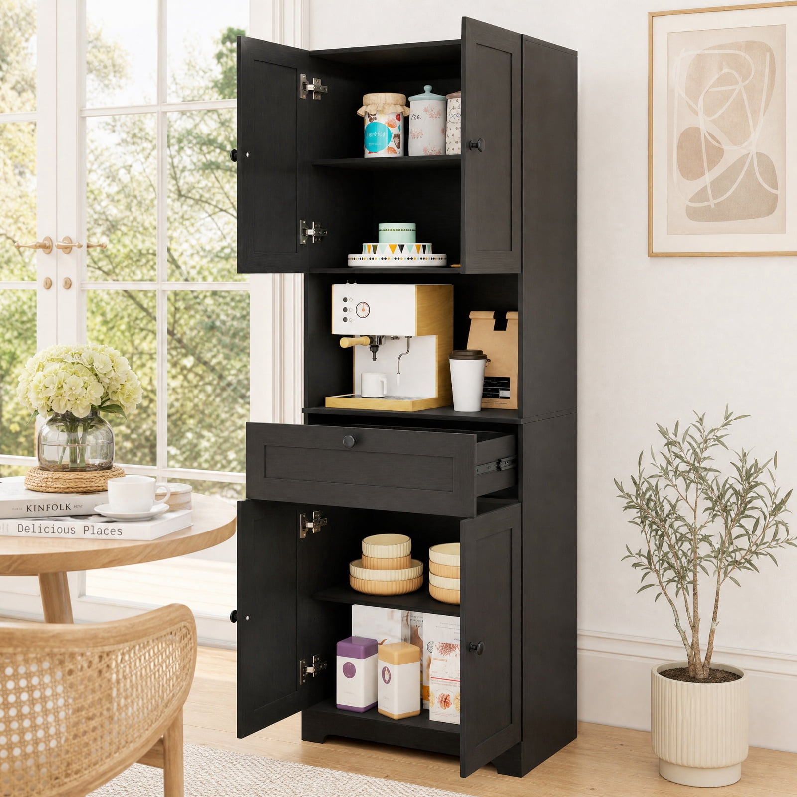 Furnibear 67.5 Inch Tall Modern Freestanding Floor Storage Cabinet with 4 Doors and 1 Drawer for Living Room Bedroom Entryway Hallway Storage, Black