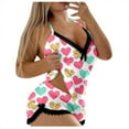 thumbnail image 2 of Pajamas For Women Set Valentines Heart Graphics V Neck Vest Top And Elastic Waist Shorts Sleepwear Soft 2 Piece Outfits Loungewear Sets Beige M, 2 of 5