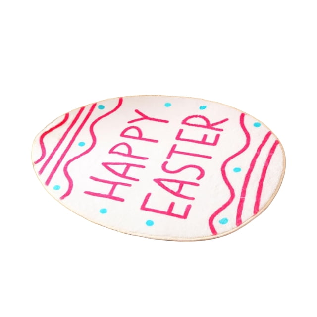 Easter Themed Egg Shape Non-Slip Mat, Absorbent Faux Sheepskin Rug for Porch Hallway Dorm Decor, Machine Washable Soft Carpet