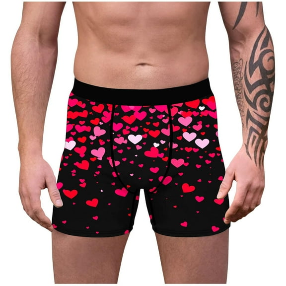 Men's Funny Briefs Love Hearts Print Soft Breathable Underwear Valentine Boxer Shorts for Men Holiday Gifts, Black #B L