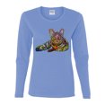 thumbnail image 3 of First We Still Your Heart Then Your Bed | Funny Neon Colorful Cat | Dean Russo Art Animal Lover Womens Long Sleeve T-Shirt, Light Blue, Small, 3 of 6