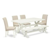 East West Furniture X-Style 6-piece Wood Dining Set in White/Luxurious Cream