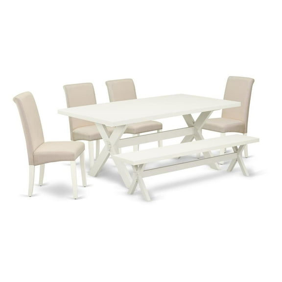 East West Furniture X-Style 6-piece Wood Dining Set in White/Luxurious Cream