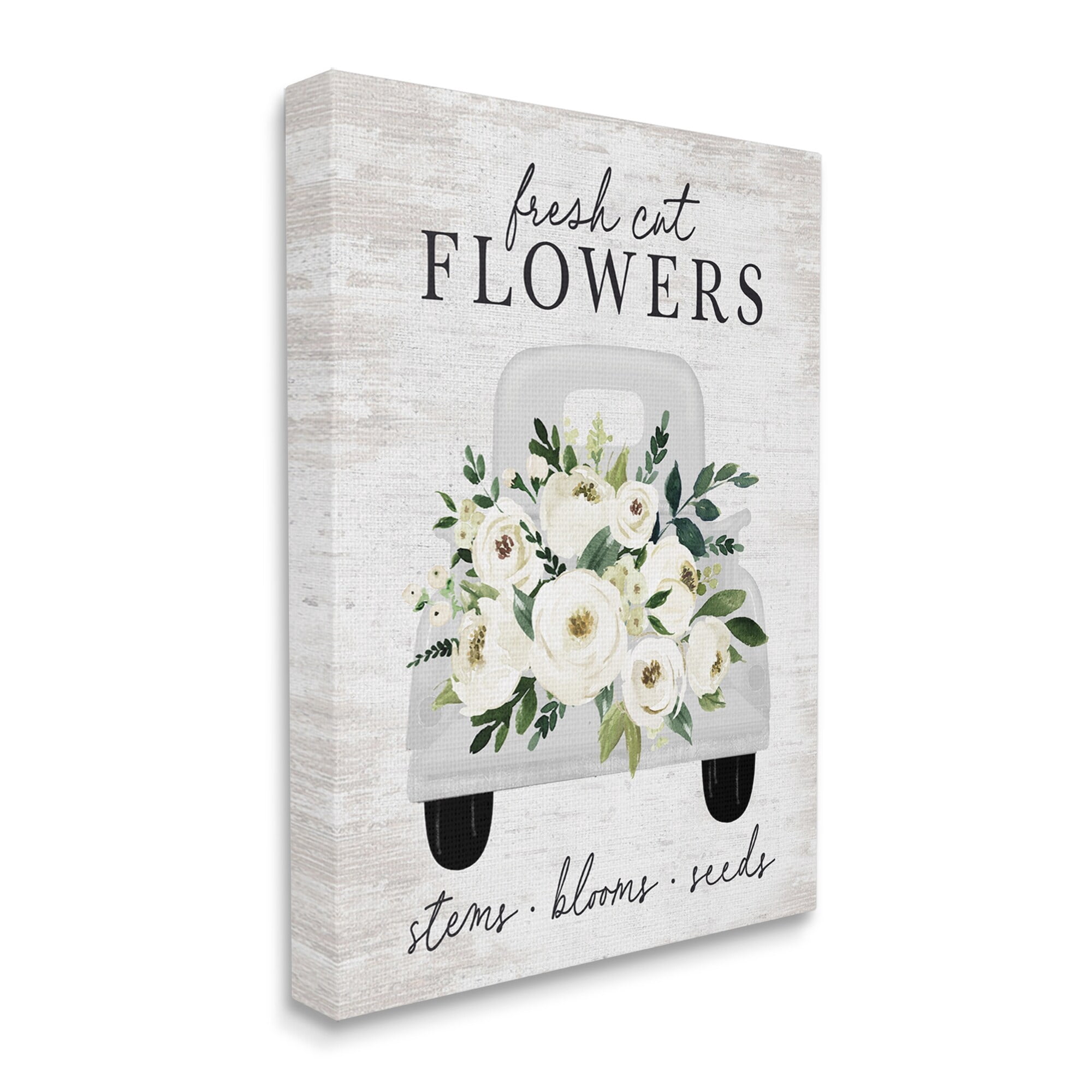 Stupell Industries Fresh Cut Flowers White Roses Carnations Truckload Graphic Art Gallery Wrapped Canvas Print Wall Art, Design by Lettered and Lined