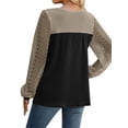 thumbnail image 5 of ZXSXSY Women Contrast Color Patchwork Waffle Long Sleeve Crew Neck Top, 5 of 6