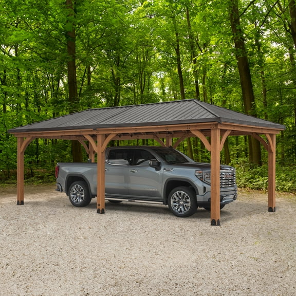 Backyard Discovery Barrington 24' x 12' Cedar Wood Gazebo, Galvanized Steel Roof, PowerPort