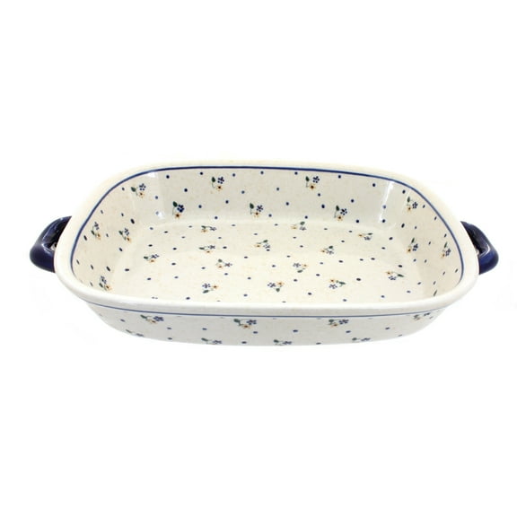 Blue Rose Polish Pottery Country Meadow Large Baker with Handles