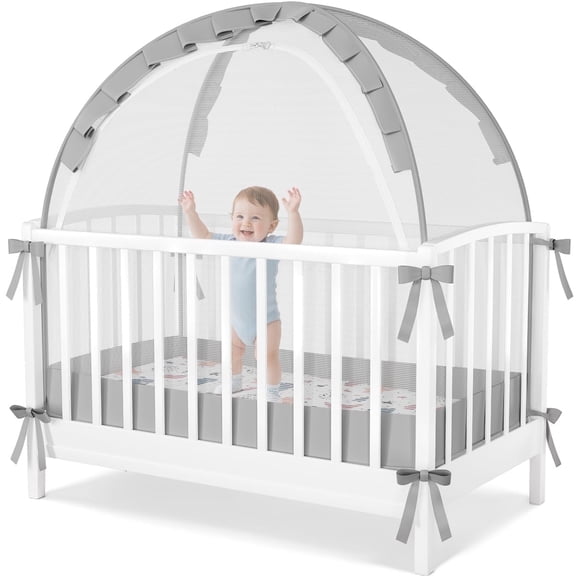 Crib Tent for Baby, Caveen Baby Crib Cover, Pop up Crib Canopy with Auto-Lock Zipper, Large Opening and Space, Portable