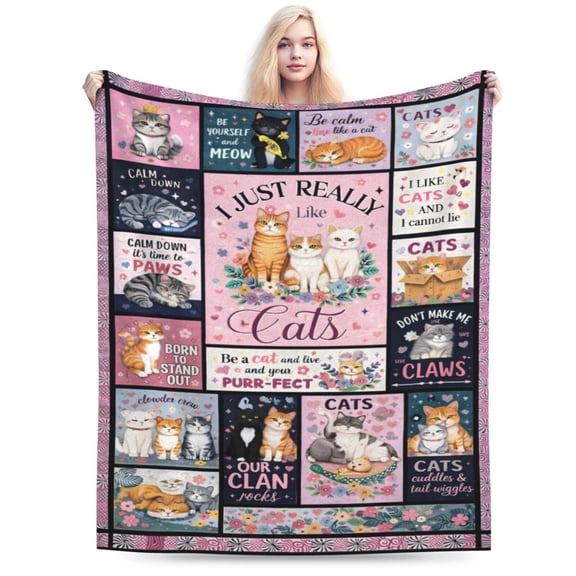 Cat Lover Blanket Gift Blanket Cute Cat Pattern Blanket Cozy Soft Home Decor Gift for Cat Lovers and Cat Moms 50x40