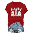 thumbnail image 2 of Xdegoge Easter Tees for Women Three Sitting Bunnies With Bows Graphic Print Short Sleeve Crewneck Spring Holiday Festival Lightweight Stretchy Casual Shirts, 2 of 6