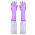 thumbnail image 3 of Reusable Dishwashing Cleaning Gloves with Latex Free, Long Cuff,Cotton Lining,Kitchen Gloves (Purple,Medium), 3 of 4