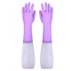 thumbnail image 3 of Guantes de limpieza reutilizables para lavar platos sin látex, puño largo, forro de algodón, guantes de cocina (morado, mediano) Fason WMPH-693, 3 of 4