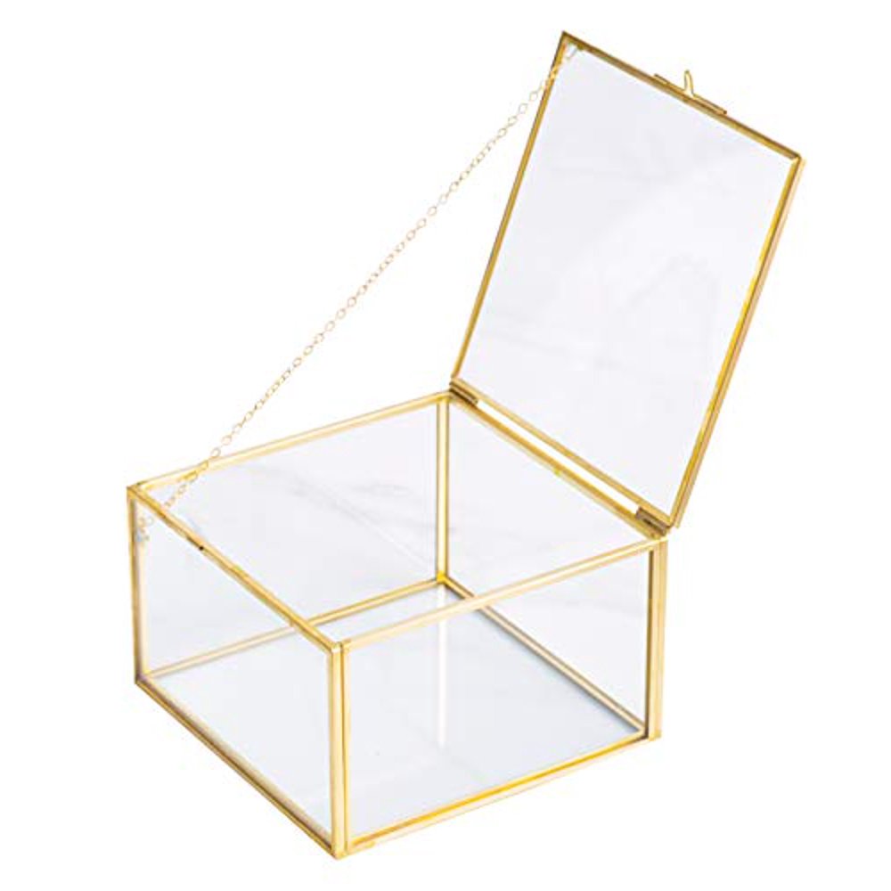 Levilan Golden Square Vintage Brass & Clear Glass Decorative Box Home