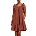 thumbnail image 2 of ClodeEU Women's Round Neck Ruffle Sleeveless Tiered Mini Dress with Pockets,Casual Summer Loose Dress Orange,Women's Plus XL, 2 of 6