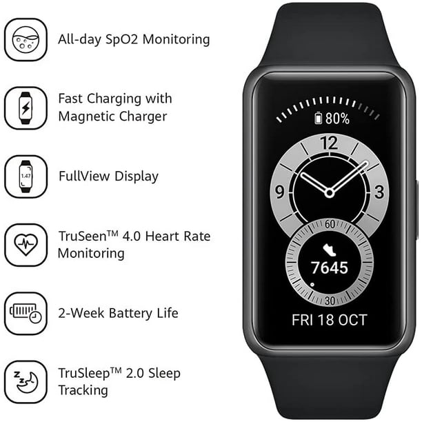  HUAWEI Band 6 Fitness Tracker Smartwatch for Men Women,  1.47''AMOLED Color Screen, SpO2,24H Heart Rate Monitor,14 Days Battery  Life,Female Cycle Tracker, 5ATM Waterproof, Global Version,Black
