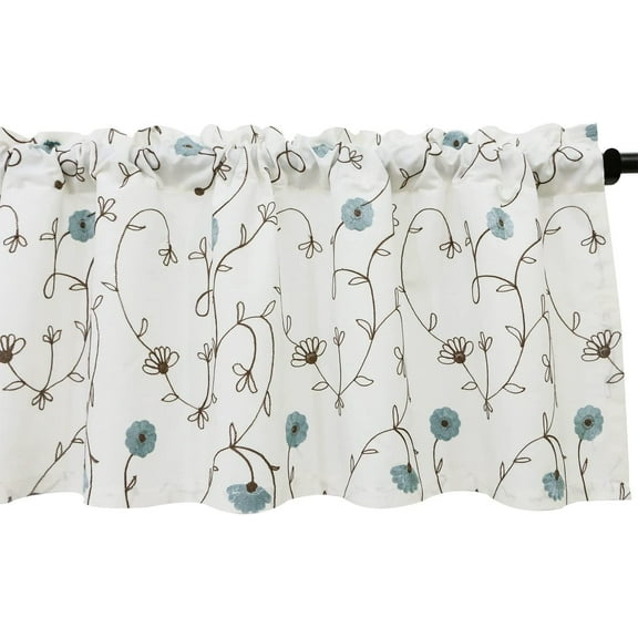 VOGOL Faux Linen Vines Embroidered Valance, Rod Pocket Decor Light Filtering Curtain for Kitchen, 52 x 18inch, Gray