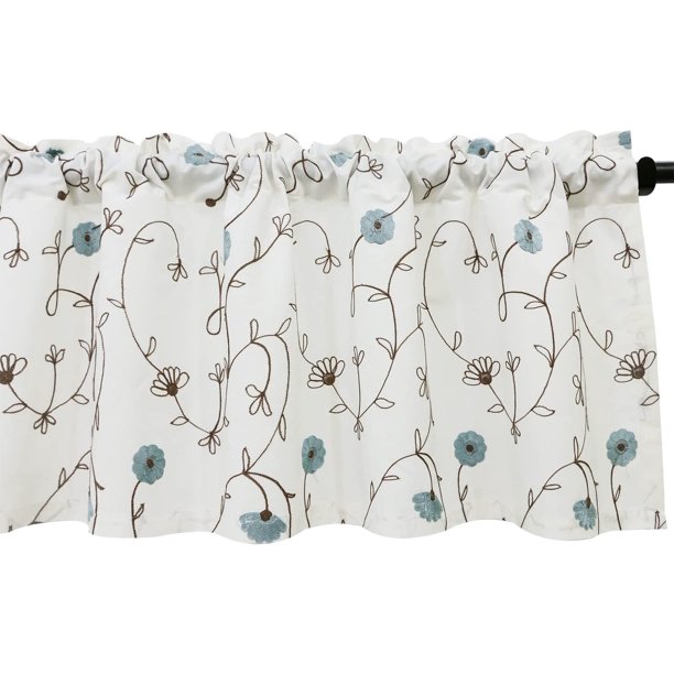 Faux Linen Vines Embroidered Valance, Rod Pocket Decor Light Filtering